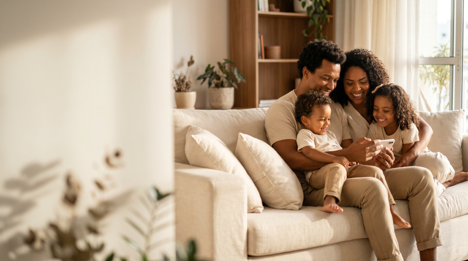 Família NT Fiber em casa, conectada com conforto
